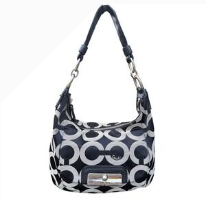COACH Kristin Op Art Sateen Hobo Bag, Black and Gray Monogram, Shoulder/Hand Bag